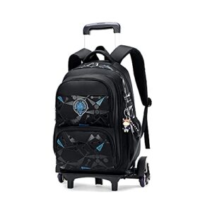 geometric prints rolling backpack for boys side-opening waterproof daypack with wheels student school bag travel bag