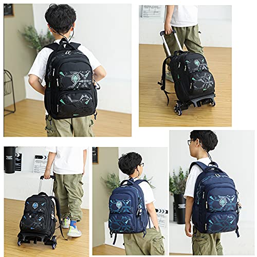 Geometric prints Rolling Backpack for Boys Side-Opening Waterproof Daypack with Wheels Student School Bag Travel Bag