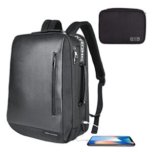 krone kalpasmos backpack, large capacity leather waterproof backpack with black organizer, black