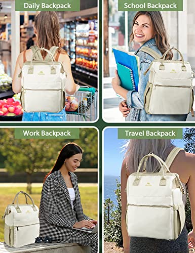 MATEIN ECO Friendly Backpack Purse for Women, Water Resistant Travel Backpack Business Computer Daypack Work Bag Fits 15.6 Inch Laptop, Sustainable Gifts for School Student Teacher Nurse, Beige