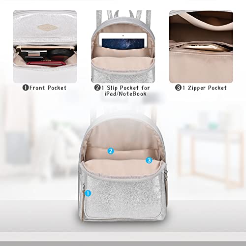 Glitter Fashion Backpack, GM LIKKIE Sequin Small Backpack, Mini Backpack for Girls and Women (Silver)