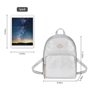 Glitter Fashion Backpack, GM LIKKIE Sequin Small Backpack, Mini Backpack for Girls and Women (Silver)