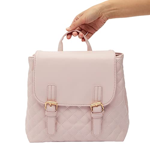 Pink PU Quilted Leather Mini Backpack Purse for Teen Girls with Double Buckle Closure (10 x 4 In, Pink)