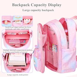 Girls Backpack, Kids Backpacks for Girls, Cute Gradient Kids Bookbags with Compartments Elementary School Bag for Teens