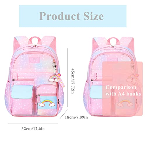 Girls Backpack, Kids Backpacks for Girls, Cute Gradient Kids Bookbags with Compartments Elementary School Bag for Teens