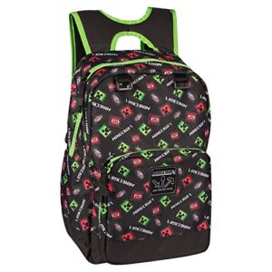 JINX Minecraft Scatter Creeper Kids School Backpack, Black, 17"