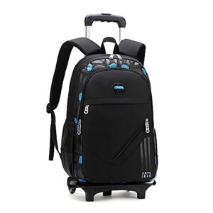 boys rolling backpack elementary and middle school trolley school bag large capacity wheeled travel bag black/blue-two wheels
