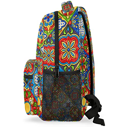 Custom Ethnic Mexican Talavera Backpack for Teens Boys Girls, Add Your Own Text Name Mexican Tiles Personalized Schoolbag Bookbags, Customized Laptops Backpack for Men Women