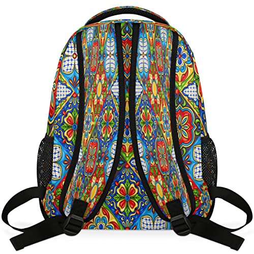 Custom Ethnic Mexican Talavera Backpack for Teens Boys Girls, Add Your Own Text Name Mexican Tiles Personalized Schoolbag Bookbags, Customized Laptops Backpack for Men Women