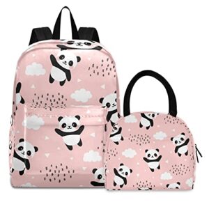 moudou panda school backpack with lunch bag student bookbag travel daypack for teen boys girls