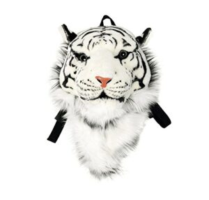 domineering backpack stuffed tiger head 3d simulation personalised shoulder bag animal head shoulders bag (large, tiger white)