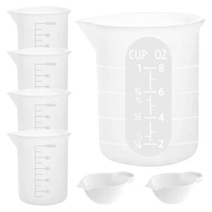 7 pcs silicone measuring cups kits, 1 pc 250ml silicone cups, 4 pcs 100ml non-stick mixing cups , 2 pcs 10ml silicone mold cup dispenser, for casting moulds, jewelry making, diy, crafts