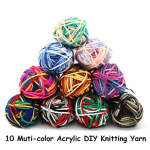 JOYTAG 10 Acrylic Yarn Skeins,Multicolor Crochet Craft Yarn for Crocheting and Knitting,with Crochet Hooks Knitting Needles Stitch Markers,Crochet Yarn Starter Kit for Beginners(650 Yard/250g)