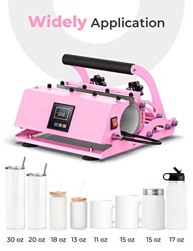 Pro 30 OZ Tumbler Heat Press Machine, Findcolor Mug Press for 11 OZ 15 OZ 16 OZ 20 OZ 30 OZ Straight Skinny Sublimation Tumblers, Cup Heat Press DIY Sublimation 30OZ Tumbler Press (Pink)