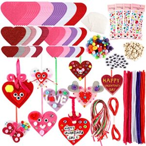 valentines day crafts for kids – 361pcs diy valentines heart craft set for school gift, 108 hearts, 50 googly eyes, 60 pom poms, 36 wooden beads, craft supplies for valentines party favor decoration