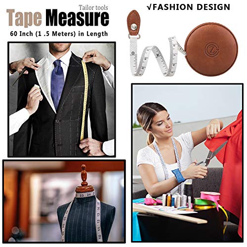 Sewing Tape Measure, Medical Body Cloth Tailor Craft Dieting Measuring Tape, 60 Inch/1.5M Dual Sided Retractable Ruler with Push Button Round(1 Pack, Brown)