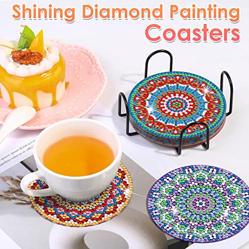 Billbotk Diamond Painting Art Coasters Kits, 10 Pieces Mandala Diamond Painting Coasters with Holder, Arts and Crafts for Adults