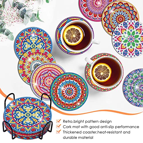 Billbotk Diamond Painting Art Coasters Kits, 10 Pieces Mandala Diamond Painting Coasters with Holder, Arts and Crafts for Adults