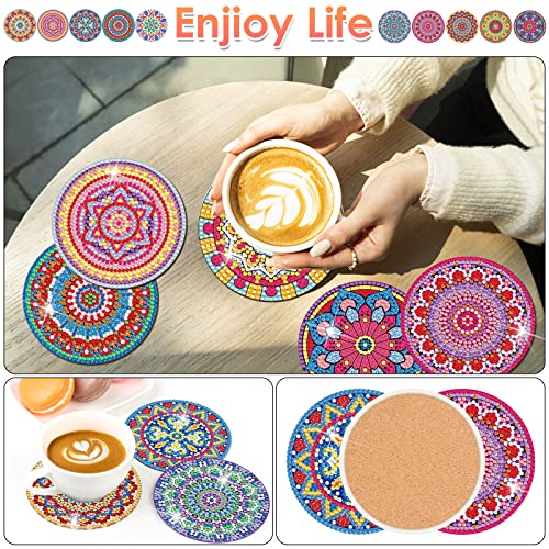 Billbotk Diamond Painting Art Coasters Kits, 10 Pieces Mandala Diamond Painting Coasters with Holder, Arts and Crafts for Adults