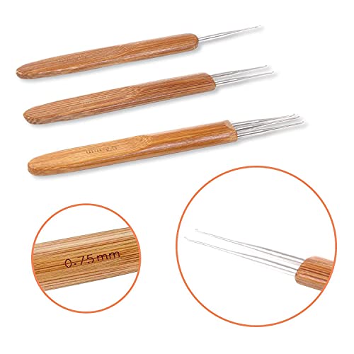 LDCREEE 3 Pieces Dreadlock Hook Tool, 3 Dreadlocks Crochet Hooks, Crochet Hook Needle for Hair Dreadlock Braid Craft 0.75mm 1 Hook, 2 Hooks, 3 Hooks (Wood color-3pcs)