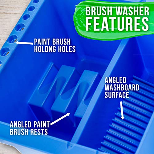 U.S. Art Supply 12 Hole Multi-Function Plastic Brush Washer, Cleaner and Holder with Palette Lid - Clean, Dry, Rest, Store, Hold Artist Paint Brushes - Cleaning Acrylic, Watercolor, Oil Painting