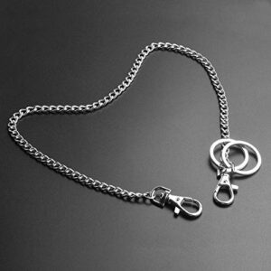 Wallet Chain, Teskyer 18" Silver Keychain with Both Ends Lobster Clasps and Extra 2 Rings for Keys, Wallet, Jeans Pants, Belt Loop, Purse Handbag-Silver