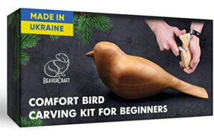 beavercraft, wood carving kit comfort bird diy – complete starter whittling knife kit for beginners adults and teens – book fun project carve bird hobby whittling knife – learning woodworking