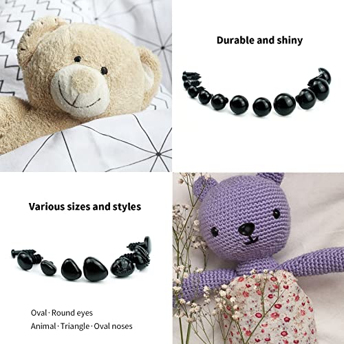 800PCS Safety Eyes and Noses for Amigurumi, 2 Boxes Crochet Eyes with Size Chart, Black Plastic Craft Doll Eyes with Washers for Crochet Stuffed Animals, Crochet Toy and Teddy Bear, Assorted Sizes