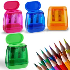 OFiSEXPT 4pcs Colored Pencil Sharpener, Manual Pencil Sharpener Dual Holes, for Kids Adults Students School Class Home Office