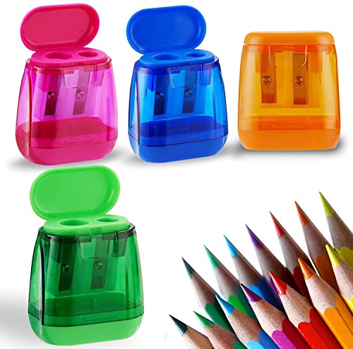 OFiSEXPT 4pcs Colored Pencil Sharpener, Manual Pencil Sharpener Dual Holes, for Kids Adults Students School Class Home Office