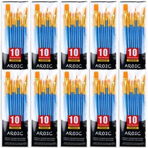 painting brush set, 10 packs /100 pieces, nylon brush head, suitable for oil and watercolor, perfect suit of art painting, best gift for painting enthusiasts.