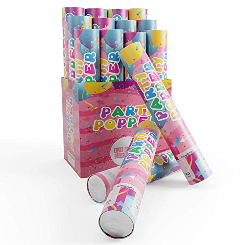 12 Pack Confetti Cannon Confetti Poppers | Shiny Multicolor | TUR Party Supplies | Launches Up to 25ft | Giant (12 in) | Party Poppers for New Years Eve, Christmas, Graduation, Birthdays, Weddings