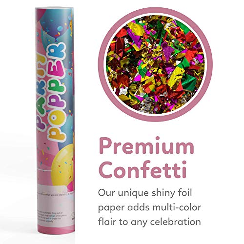 12 Pack Confetti Cannon Confetti Poppers | Shiny Multicolor | TUR Party Supplies | Launches Up to 25ft | Giant (12 in) | Party Poppers for New Years Eve, Christmas, Graduation, Birthdays, Weddings