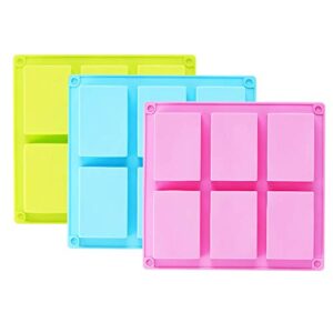 tdhdike 3 pack silicone soap molds(blue & pink & green), 6 cavities silicone baking mold diy handmade soap making, muffin, loaf, brownie, cornbread and more