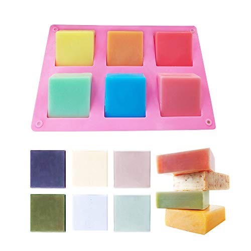 TDHDIKE 3 Pack Silicone Soap Molds(Blue & Pink & Green), 6 Cavities Silicone Baking Mold DIY Handmade Soap Making, Muffin, Loaf, Brownie, Cornbread and More