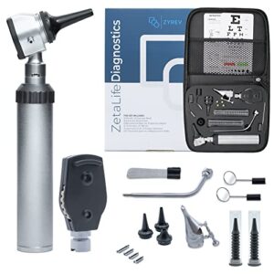 zyrev otoscope oph diagnostic set – 36 piece medical and nursing student otoscope/opthalmoscope diagnostic kit – with leather case for educational and professional settings (regular)