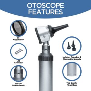 Zyrev Otoscope Oph Diagnostic Set - 36 Piece Medical and Nursing Student Otoscope/Opthalmoscope Diagnostic Kit - with Leather Case for Educational and Professional Settings (Regular)