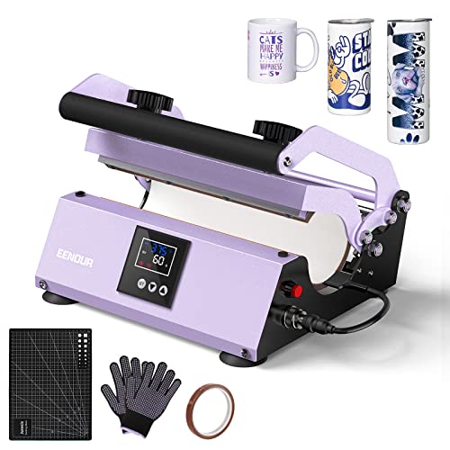 EENOUR Tumbler Mug Heat Press Machine 30oz 20oz 16oz Sublimation Straight Blank Skinny Tumbler Glass Jar Can - DIY Heat Transfer Vinyl with Temp&Timer Setting for 11-16oz Coffee/Ceramic Mugs -Purple