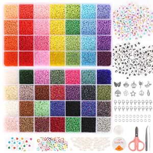 quefe 45000pcs glass seed beads for bracelet making kit, 56 colors 2mm small beads for jewelry making, 260pcs letter beads for crafts gifts