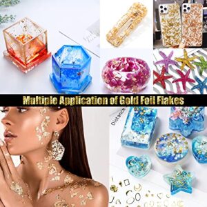 Gold Foil Flakes, 20 Bottles Gilding Flakes Set, Metallic Foil Flakes, Imitation Gold Foil Flakes with Tweezers for Resin, Nail Art, Painting, Slime & Crafts,Jewelry Making, Candle Molds
