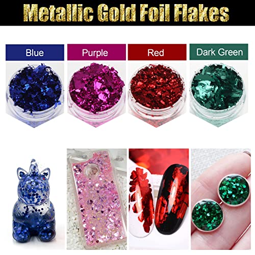 Gold Foil Flakes, 20 Bottles Gilding Flakes Set, Metallic Foil Flakes, Imitation Gold Foil Flakes with Tweezers for Resin, Nail Art, Painting, Slime & Crafts,Jewelry Making, Candle Molds