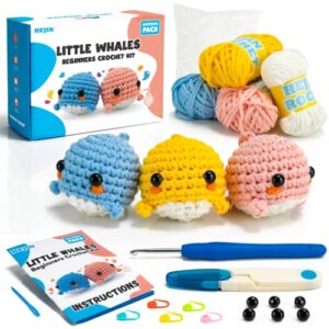 beginner crochet kit, crochet kits for kids and adults, 3pcs crochet animal kit for beginners include videos tutorials, yarn, eyes, stuffing, crochet hook – boys and girls birthdays gift