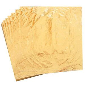 yongbo gold leaf sheets, 100 pc 5.5″ gold foil paper for arts craft, painting, gilding, slime, nail design, furniture decoration
