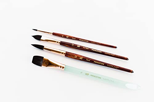 Princeton Artist Brush Neptune Series 4750 - 4-Piece Synthetic Squirrel Watercolor Paint Brush Set- Includes Aquarelle ¾” Oval Wash ½ & 2 Round Brushes Sizes 4 & 12