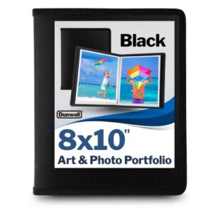 Dunwell 8x10 Photo Album Book - (Black), Art Portfolio Binder for 8 x 10 Pictures, 24 Clear Sleeves Display 48 Pages, 10x8 Sheet Protector Folder for Kids Artwork, Sketches, Prints
