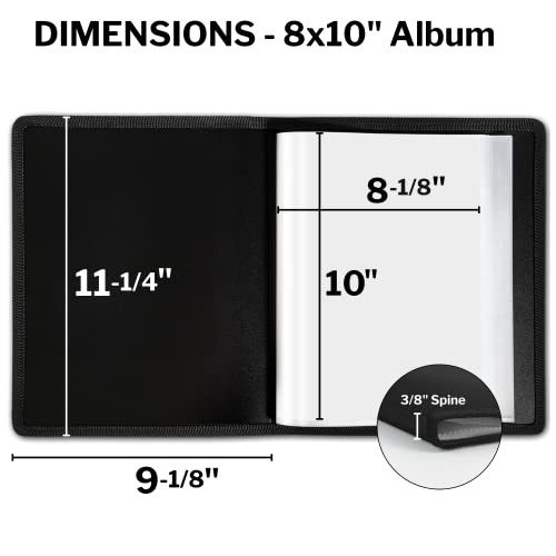 Dunwell 8x10 Photo Album Book - (Black), Art Portfolio Binder for 8 x 10 Pictures, 24 Clear Sleeves Display 48 Pages, 10x8 Sheet Protector Folder for Kids Artwork, Sketches, Prints