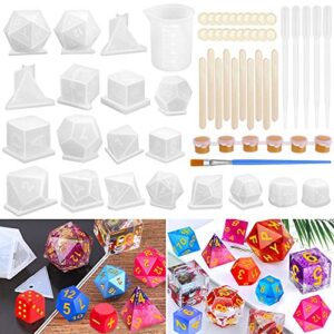 resin dice molds, shynek 19 styles polyhedral game dice molds set with silicone dice mold, mixing sticks, measuring cup, droppers, acrylic paints set for epoxy resin dice making