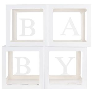 keencopper baby boxes with 12 letters for baby shower, baby shower decorations for boy or girl, 4 pcs transparent balloon boxes clear blocks for 1st birthday, gender reveal party supplies background