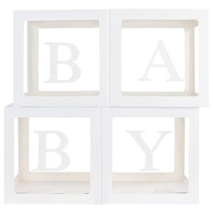 Keencopper Baby Boxes with 12 Letters for Baby Shower, Baby Shower Decorations for Boy Or Girl, 4 Pcs Transparent Balloon Boxes Clear Blocks for 1st Birthday, Gender Reveal Party Supplies Background