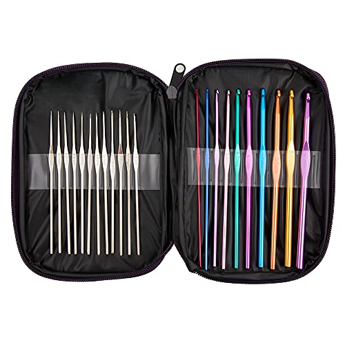 22Pcs Crochet Hooks Set, BetyBedy Aluminum Handle Knitting Needles, Multicolor Crochet Needles for Yarn Craft, 0.6~6.5mm